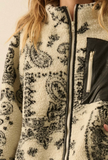 Paisley-Print Sherpa Fleece Zip-Up Pocket Jacket