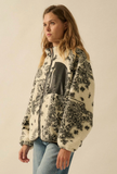 Paisley-Print Sherpa Fleece Zip-Up Pocket Jacket