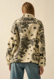 Paisley-Print Sherpa Fleece Zip-Up Pocket Jacket