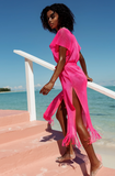 FRINGE LONG CAFTAN - HOT PINK