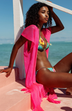 FRINGE LONG CAFTAN - HOT PINK