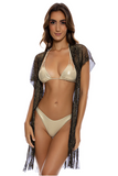 METALLIC FRINGE SHORT CAFTAN - BLACK/GOLD