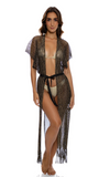 METALLIC FRINGE LONG CAFTAN - BLACK/GOLD