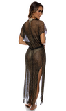 METALLIC FRINGE LONG CAFTAN - BLACK/GOLD