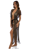 METALLIC FRINGE LONG CAFTAN - BLACK/GOLD