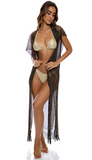 METALLIC FRINGE LONG CAFTAN - BLACK/GOLD