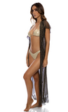 METALLIC FRINGE LONG CAFTAN - BLACK/GOLD