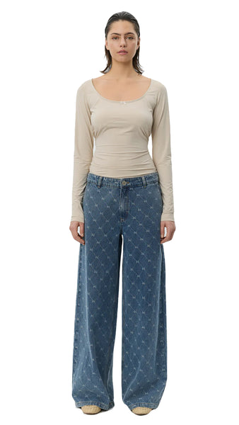 AZZI BOW LOW SLOUCH WIDE LEG JEANS