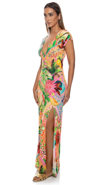 OPULENT EDEN CAP SLEEVE LONG DRESS