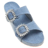 MYSTIQUE MIRAMAR DENIM EMBELLISHED BUCKLE SLIDES