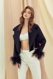 CROPPED BLAZER WITH FEATHER CUFFS