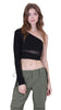 ONE SHOULDER LONG SLEEVE MESH CROP TOP