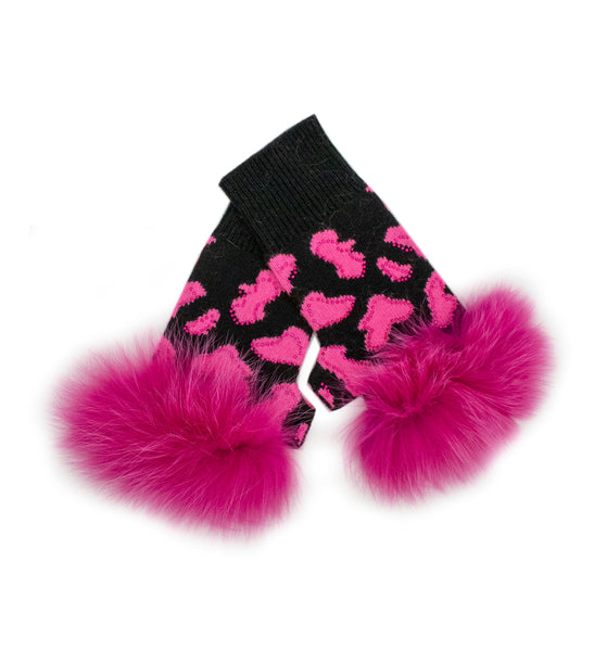 PINK ANIMAL PRINT HAT & GLOVE SET