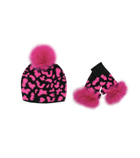 PINK ANIMAL PRINT HAT & GLOVE SET