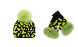 LIME ANIMAL PRINT HAT & GLOVE SET