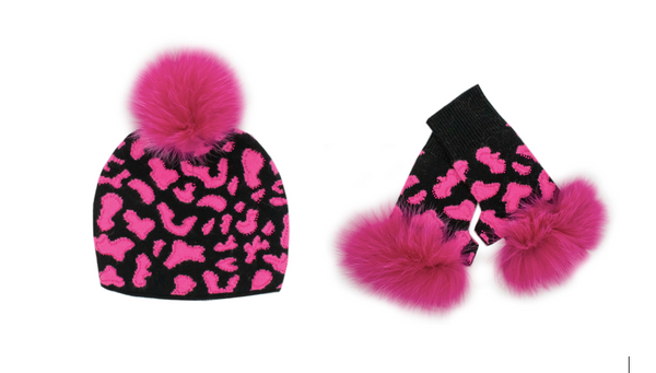 PINK ANIMAL PRINT HAT & GLOVE SET