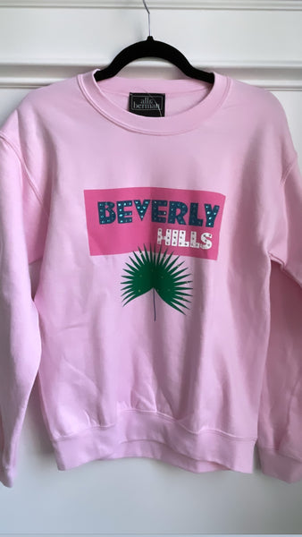 BEVERLY HILLS VINTAGE STUDDED JET-SETTER SWEATSHIRT - PINK