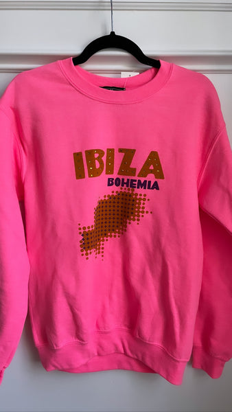 IBIZA VINTAGE STUDDED JET-SETTER SWEATSHIRT - BRIGHT PINK