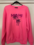 MIAMI BEACH VINTAGE STUDDED JET-SETTER SWEATSHIRT - HOT PINK